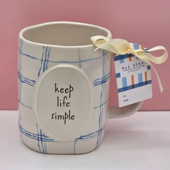Other - Rae Dunn Spring KEEP LIFE SIMPLE Mug Blue Plaid Stripes NEW Easter